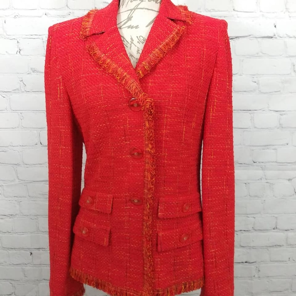 St John Couture Tweed Fringe 2 pc Skirt Blazer Set - Picture 2 of 8
